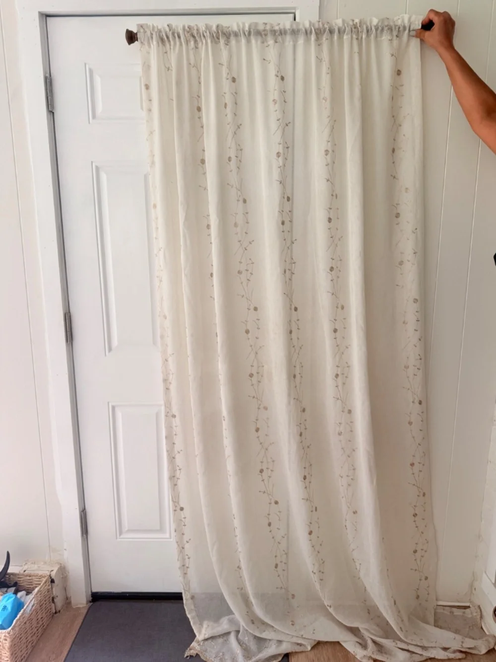 Embroidered Floral Sheer Curtain Panel